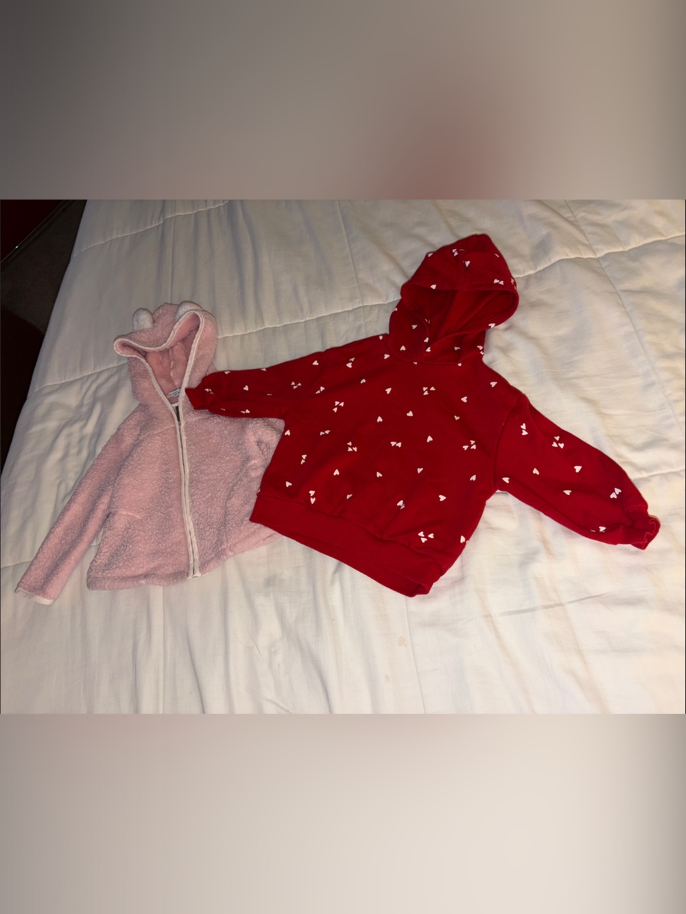 Old Navy Pink Fuzzy Hooded Jacket & Red Heart Hooded Sweatshirt Size 2T